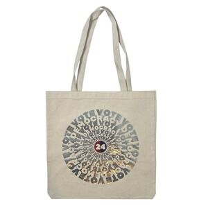 Tory Burch Designers for Democracy 2024 Vote Canvas Tote Bag Cream Silver Foil